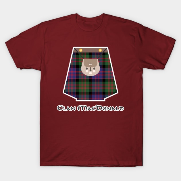 Scottish Clan MacDonald Tartan Kilt Highlands T-Shirt by Grassroots Green